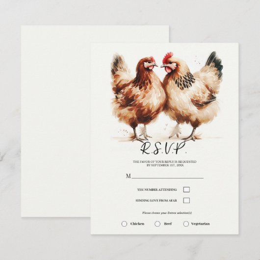 Bruine kippen Waterverf rustieke bruiloft Kaart (Voorkant / Achterkant)