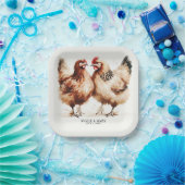 Bruine kippen Waterverf rustieke bruiloft Papieren Bordje (Feest)