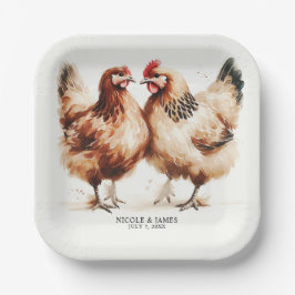 Bruine kippen Waterverf rustieke bruiloft Papieren Bordje