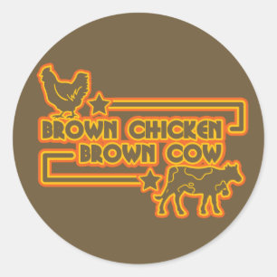 Bruine kippenbruine cow ronde sticker