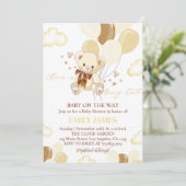 Bruine Kleine Teddybeer Baby shower Uitnodiging (Staand voorkant)