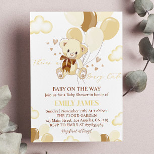 Bruine Kleine Teddybeer Baby shower Uitnodiging
