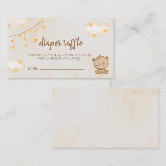 Bruine Knuffel Beer Baby Shower Luier Raffle Informatiekaartje (Voorkant / Achterkant)