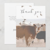 Bruine Koe en vogels land plat dank u kaart (Voorkant / Achterkant)