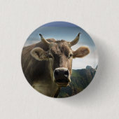 Bruine Koe Face Ronde Button 3,2 Cm (Voorkant)