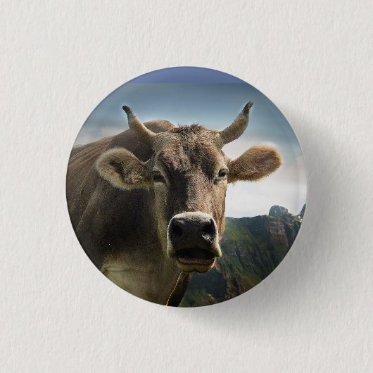 Bruine Koe Face Ronde Button 3,2 Cm (Voorkant)