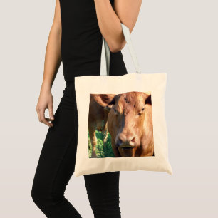 Bruine Koe Face Tote Bag