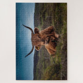 Bruine koe met hoorns legpuzzel (Verticaal)