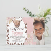 Bruine Koe Print Boho Bloemen Heilige Koe 1e Verja Kaart (Staand voorkant)