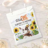 Bruine Koe Zonnebloem Meisje Eerste Verjaardag Bedankzakje (Geknipt)