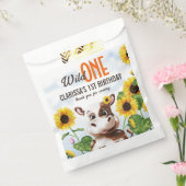 Bruine Koe Zonnebloem Meisje Eerste Verjaardag Bedankzakje (Gezegeld)