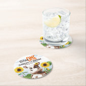 Bruine Koe Zonnebloem Meisje Eerste Verjaardag Ronde Kartonnen Onderzetter (Insitu)