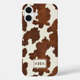 Bruine Koehuid met Monogram iPhone 16 Plus Hoesje