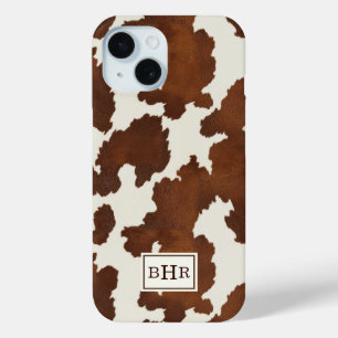 Bruine Koehuid met Monogram iPhone 15 Case