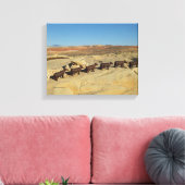 Bruine koeien wandelen in de woestijn canvas afdruk (Insitu (Woonkamer))