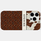 Bruine koeienhuid en leder met monogram Case-Mate iPhone case (Achterkant (horizontaal))