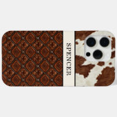 Bruine koeienhuid en leder met monogram Case-Mate iPhone case (Achterkant (horizontaal))