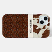 Bruine koeienhuid en leder met monogram Case-Mate iPhone case (Achterkant (horizontaal))