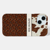 Bruine koeienhuid en leder met monogram Case-Mate iPhone case (Achterkant (horizontaal))