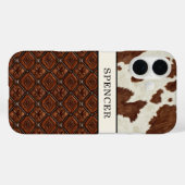 Bruine koeienhuid en leder met monogram Case-Mate iPhone case (Achterkant (horizontaal))