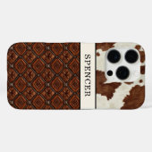 Bruine koeienhuid en leder met monogram Case-Mate iPhone case (Achterkant (horizontaal))