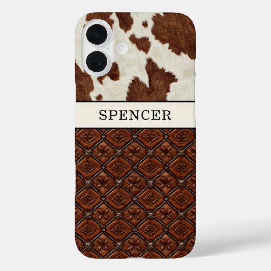 Bruine koeienhuid en monogram leer Case-Mate iPhone case (Achterkant)