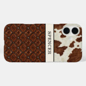 Bruine koeienhuid en monogram leer Case-Mate iPhone case (Achterkant (horizontaal))