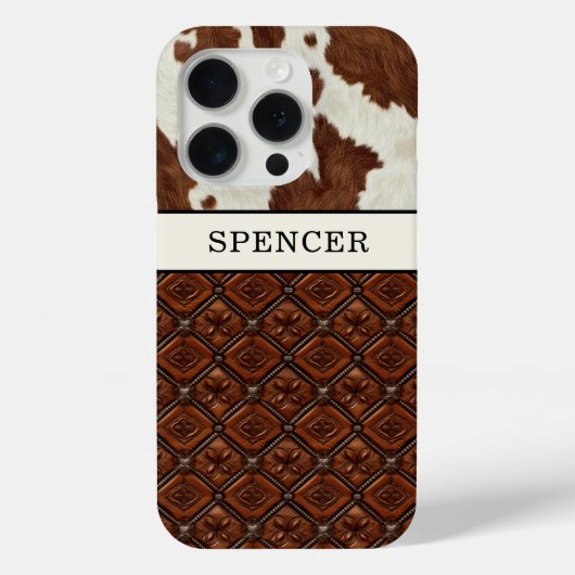 Bruine koeienhuid en monogramleer Case-Mate iPhone case (Achterkant)
