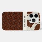 Bruine koeienhuid en monogramleer Case-Mate iPhone case (Achterkant (horizontaal))