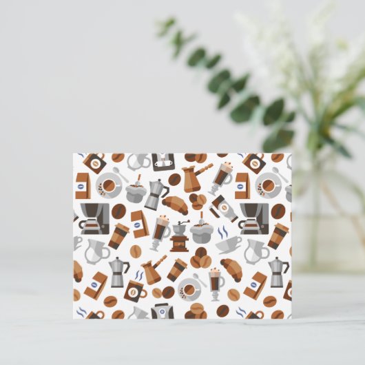Bruine koffie en croissant Pattern Briefkaart (Staand voorkant)