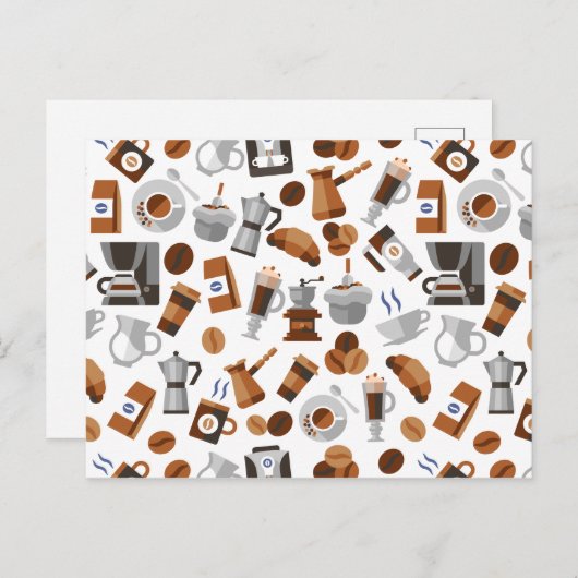 Bruine koffie en croissant Pattern Briefkaart (Voorkant / Achterkant)