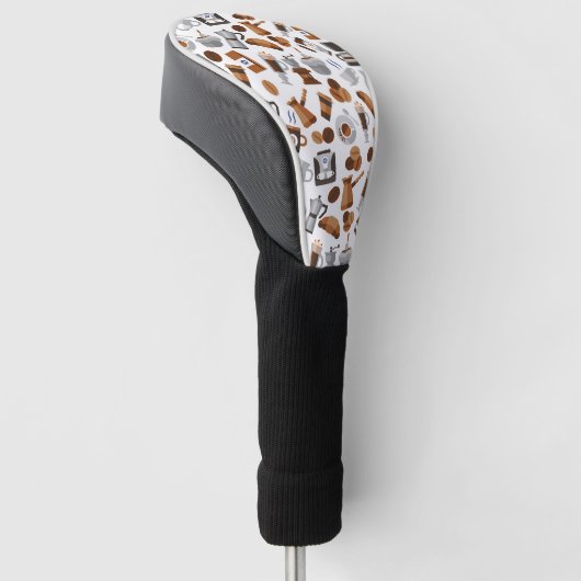 Bruine koffie en croissant Pattern Golfheadcover (Schuin)
