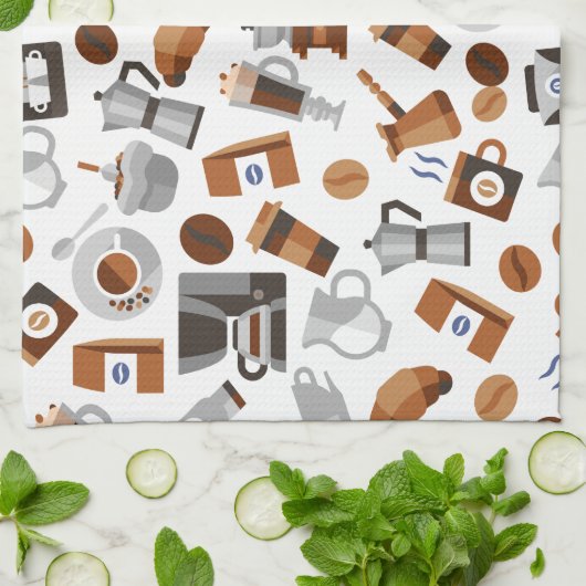 Bruine koffie en croissant Pattern Theedoek (Gevouwen)