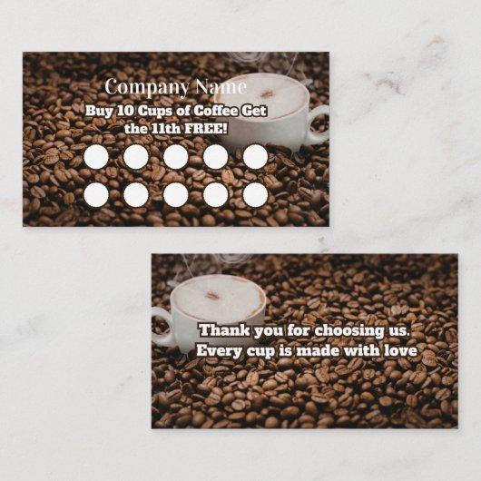 Bruine koffie loyaliteitskaart bonen achtergrond klantenkaartje (Voorkant / Achterkant)