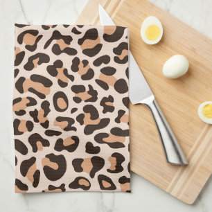 Bruine koffie luipaardprint retro keukenhanddoek