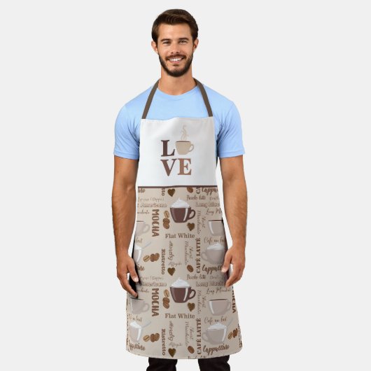 Bruine koffie mokka latte liefde patroon schort (Gedragen)