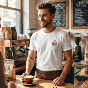Bruine Koffieboon Hart Logo Cafe Personeel Heren  T-shirt