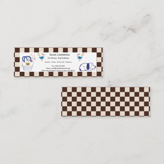 Bruine koffiekleuren beige checkt het patroon en d mini visitekaartje (Voorkant / Achterkant)