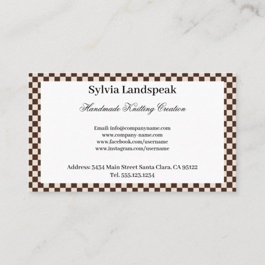 Bruine koffiekleuren beige cheques patroon & nitti visitekaartje (Achterkant)