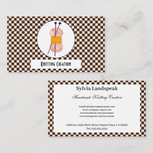 Bruine koffiekleuren beige cheques patroon & nitti visitekaartje (Voorkant / Achterkant)