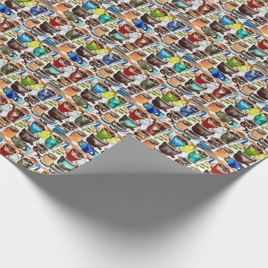 Bruine koffiekopjes Abstract Waterverf Patroon Cadeaupapier (Hoek)