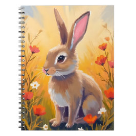 Bruine Konijn Bloemrijk Veld Dier Schilderij Notitieboek