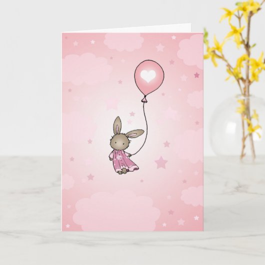 Bruine konijn in roze Kaart (Gele Bloem)