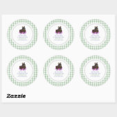 Bruine Konijn Madeliefje En Gingham Ronde Sticker (Vel)