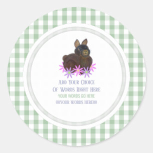 Bruine Konijn Madeliefje En Gingham Ronde Sticker