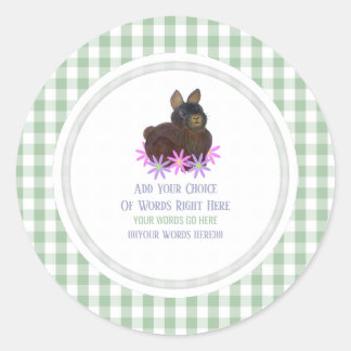 Bruine Konijn Madeliefje En Gingham Ronde Sticker