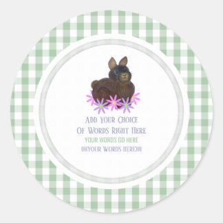 Bruine Konijn Margriet en Gingham Ronde Sticker