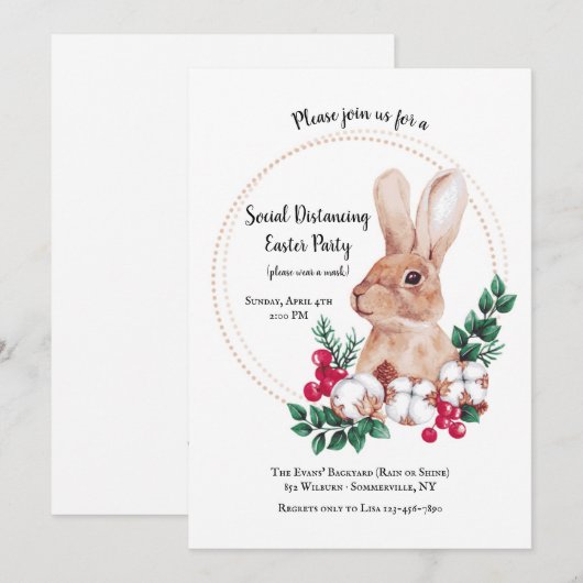 Bruine Konijn Sociale Afstand Pasen Feestje Kaart (Voorkant / Achterkant)