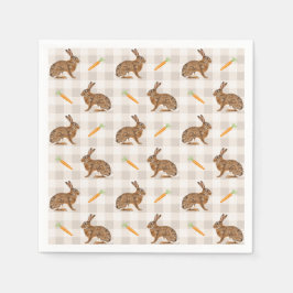 Bruine Konijnen En Wortels Rustieke Beige Gingham Servet