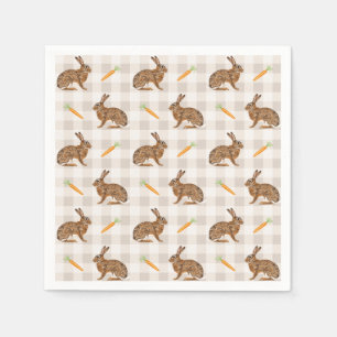 Bruine Konijnen En Wortels Rustieke Beige Gingham Servet